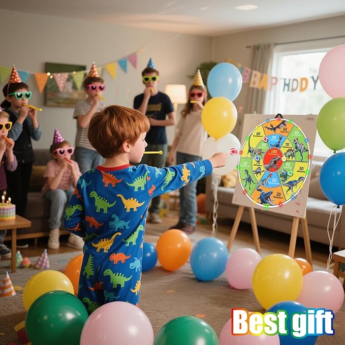 30 Inch LED Dart Board Kids Game,12PCS Sticky Balls,Indoor/Outdoor Sports Carnival Yard Party,Suitable for 3 4 5 6 7 8 9 10 11 12 Years Old Boys and Girls Birthday Gifts Dinosaur Toys-StrideForce Fitness