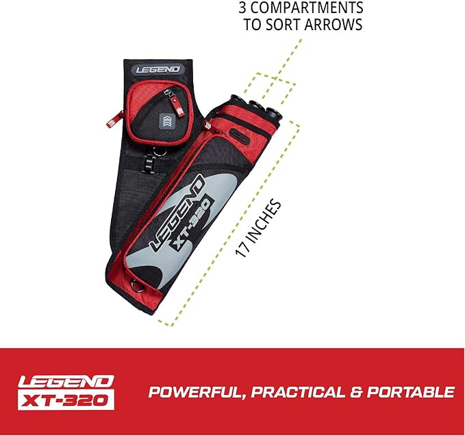 LEGEND XT320 Archery Quivers - Nylon Hip Quivers with 3 Arrow Tube Cases for Target Shooting - Adjustable Waist Belt, T-Slot, Storage Compartments for Accessories, Gear, Tools, Release Tab, Score Card-StrideForce Fitness