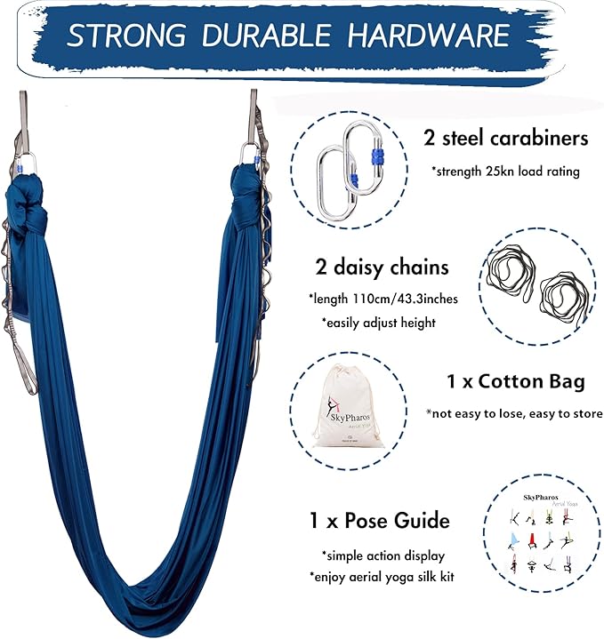 5.5 Yards Aerial Silks Yoga Swing Set - Aerial Yoga Hammock Kit Anti-Gravity Flying for Fitness, Low/Non Stretch Nylon Tricot Fabric Hardware Included for Dance-StrideForce Fitness