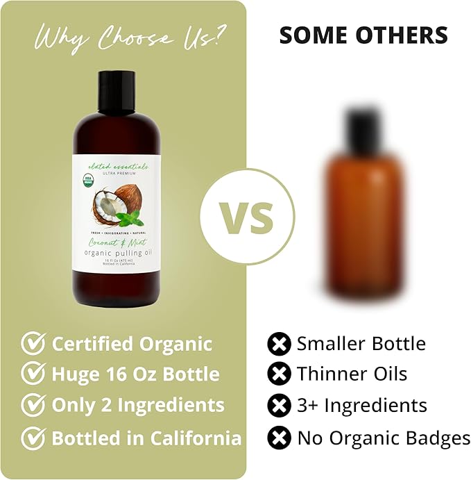 Coconut Oil Pulling for Teeth and Gums 16oz Value Size, USDA Certified Organic Peppermint Flavored CocoMint Mouthwash - Vegan, Non-GMO, Cruelty-Free, Cold-Pressed and Steam Distilled