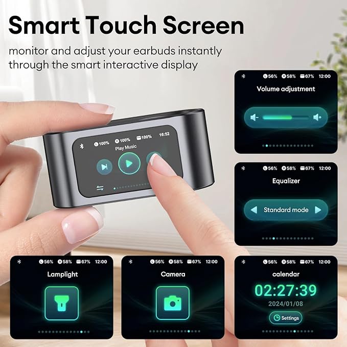 PAXA Wireless Earbuds with Touch Screen Headphones Bluetooth 5.4 Ear Bud IPX4 Light Weight in Ear Earbuds Comfortable Fit Deep Bass Stereo 5 EQ Modes ENC Clear Call for Android/iOS(Black)-StrideForce Fitness