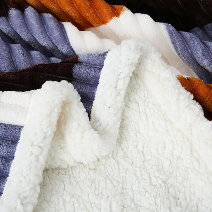 PU MEI Sherpa Blanket Twin Plaid Thick Bed Blanket, 60”*80” Super Soft Flannel Fuzzy Fleece Reversible Velvet Plush Warm Blanket for Couch (Brown Orange Check)-StrideForce Fitness