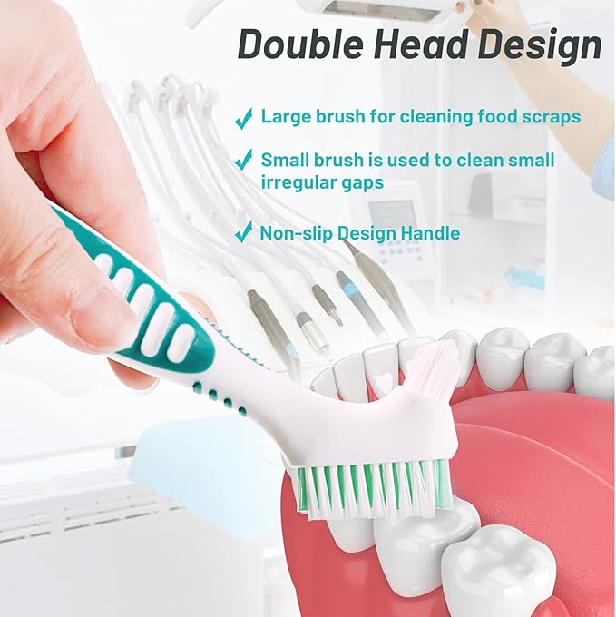 Denture Brush 4 Pack,Double Sided Denture Toothbrushes, Multi-Layered Bristles & Ergonomic Rubber Anti-Slip Handle Denture Brush Toothbrush, for Denture Cleaning Care