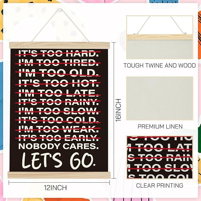 Gym Motivational Posters College Dorm Posters Gifts for Guys Friends Nobody Cares Lets Go Gym Flag Wall Art Decor Sign for Home Gym Bedroom Office-StrideForce Fitness