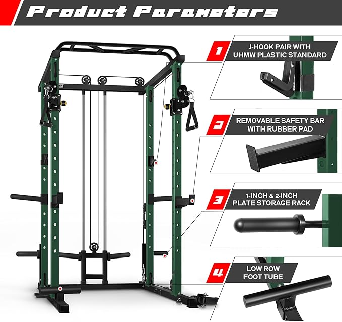 RitFit Multi-Function Squat Rack Power Cage PPC03 with Cable Crossover System, 1000LBS Capacity Power Rack and Packages with Optional Weight Bench, Barbell Weight Set, for Garage Workout & Home Gym-StrideForce Fitness