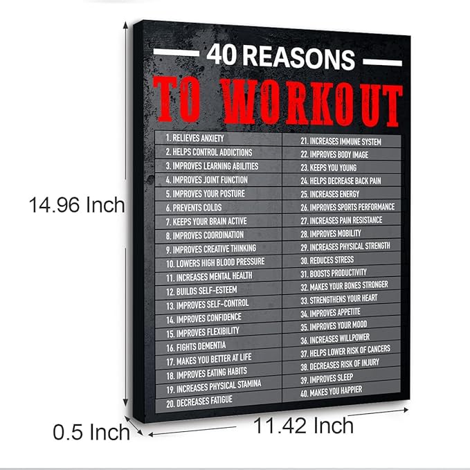 Gwisml 40 Reasons To Workout Wall Art,Inspirational Exercise Fitness Canvas Frame Paintings For Gym Sports Room Home Workplace Wall Art Decor-StrideForce Fitness