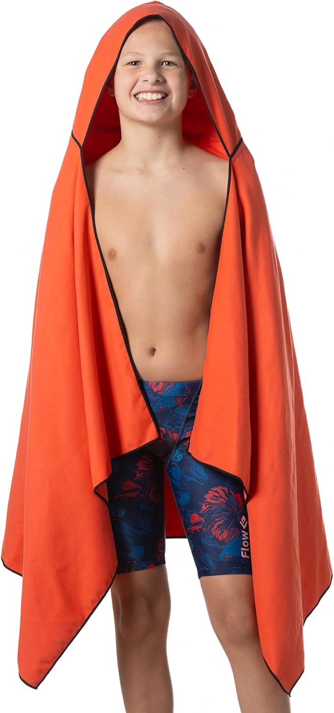 Flow Hydro Sport Towel - Microfiber Quick Dry Swimming Towels for Swim, Pool, Triathlon, and Other Water Sports in Medium, Large, Extra Large, and Hooded Sizes (Red, Large w/Hood)-StrideForce Fitness