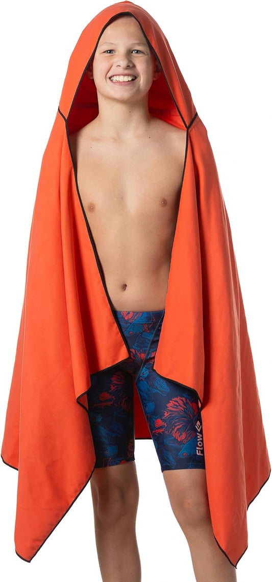 Flow Hydro Sport Towel - Microfiber Quick Dry Swimming Towels for Swim, Pool, Triathlon, and Other Water Sports in Medium, Large, Extra Large, and Hooded Sizes (Red, Large w/Hood)-StrideForce Fitness
