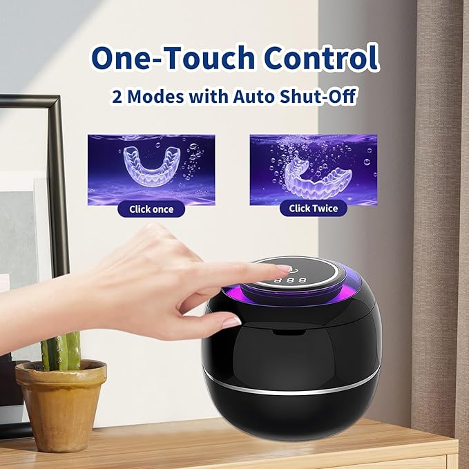 Ultrasonic Denture Cleaner Machine,Portable 42kHz with UV Light Sonic False Teeth Cleaning Kit for Retainers, Aligners, Dentures, Mouthguards, Braces, Jewelry - One Button Operation, Black