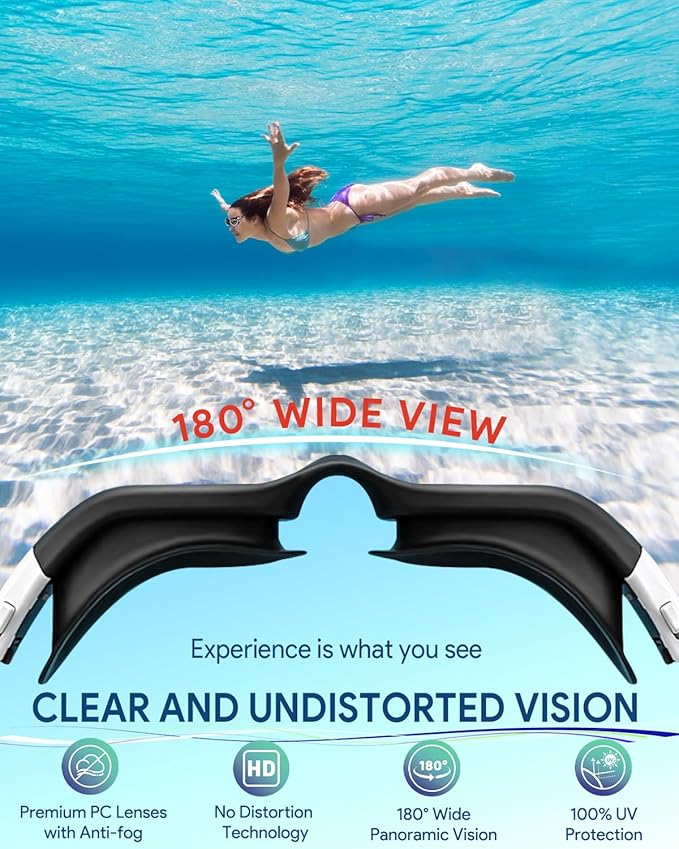 Swim Goggles, Polarized Adult Swimming Goggles Bungee Strap No Hair Pulling Anti-fog Pool Goggles for Men Women-StrideForce Fitness