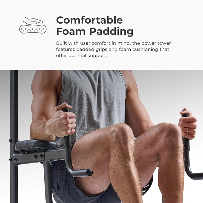 Sunny Health & Fitness Power Tower, Dip Bar, Push-Up & Pull Up Assisting Parallette Station w Optional Rock Climbing Grip Trainer-StrideForce Fitness