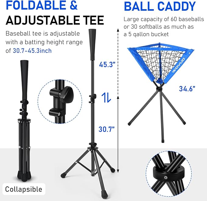 7x7 ft Baseball Net for Batting Pitching Hitting, Softball Pitching Net with Strike Zone, Tee, Ball Caddy, Softball Batting Net Baseball Training Equipment for Kids Adult Youth Sport Practice-StrideForce Fitness