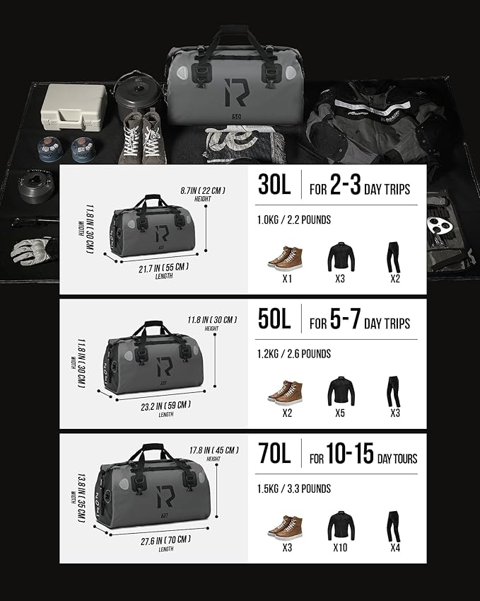 BORLENI Waterproof Motorcycle Dry Duffel Bag Luggage Tail Bag with Large Storage Space,Roll Top Closure, Shoulder Straps, Inner Pocket and Mesh Pocket for Motorcycling Travel Camping (Grey,30L)-StrideForce Fitness