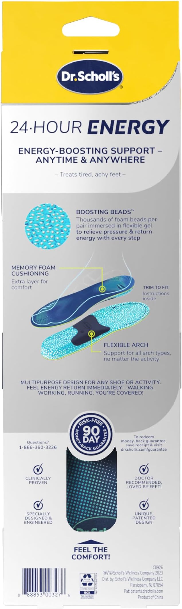 Dr. Scholl's 24-Hour Energy Multipurpose Insoles, Returns Energy with Every Step, Relieves Foot Pressure & Tired Achy Feet, Memory Foam & Gel Insert, Men's Shoe Size 8-14, 1 Pair-StrideForce Fitness