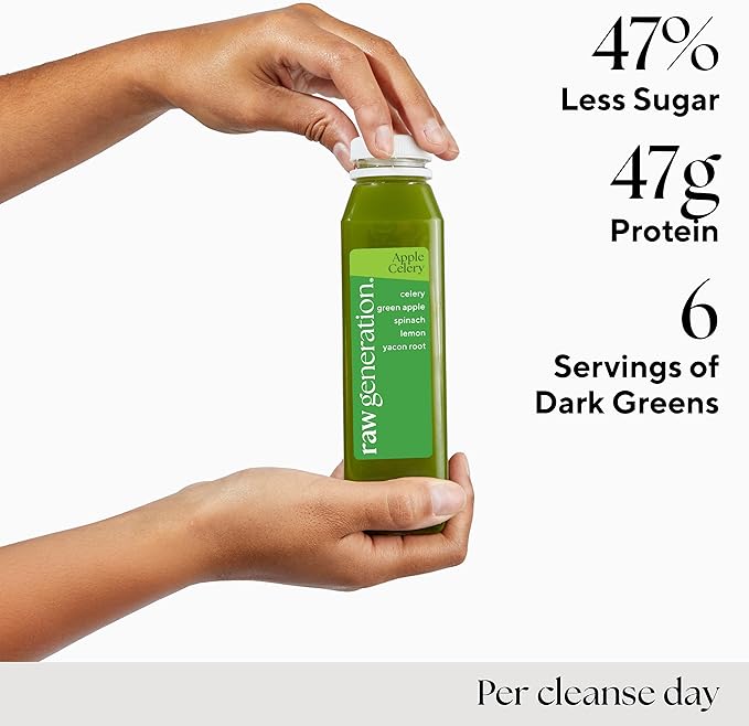 Raw Generation 5-Day Lower Sugar Cleanse - Boost Digestion & Eliminate Bloating/Gut, Colon, Liver/Less Sugar & 35gProtein Daily/Non-GMO, 100% Plant-Based Juices-StrideForce Fitness