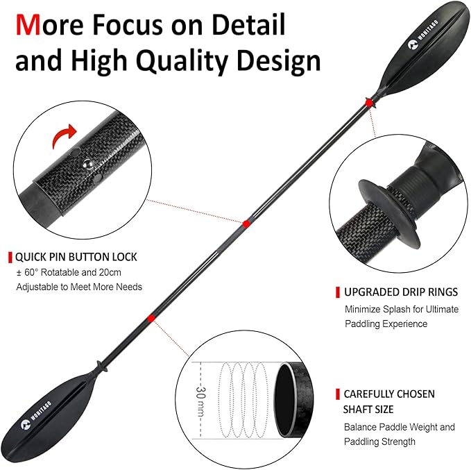 Adjustable Kayak Paddle with Carbon Shaft and PP Blade Available in 220-230/220-240/230-250cm Floating Lightweight Kayak Oars with Original Pattern-StrideForce Fitness