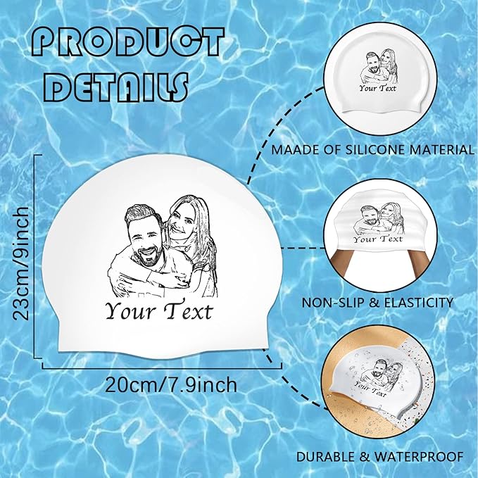Custom Swim Cap with Photo Personalized Silicone Swim Cap for Men and Women Swimming Customized Swimmers Cap for Short and Medium Length Hair-StrideForce Fitness
