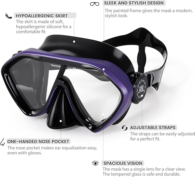 Scuba Diving Mask for Adults - Premium Anti-Fog Snorkeling Mask Comfortable & Leak-Proof Swim Goggles with Nose Cover for Scuba Diving, Snorkeling & Underwater Adventures-StrideForce Fitness