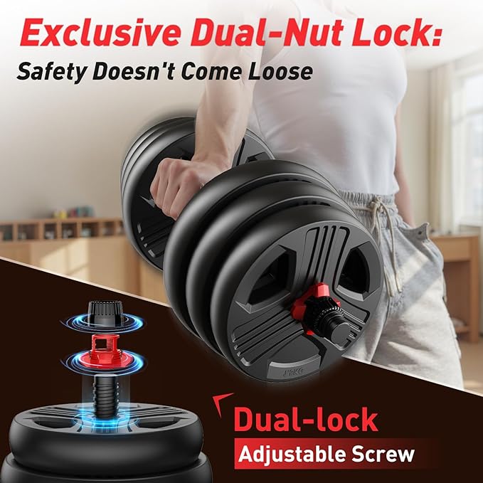 Adjustable dumbbell set,20/35/45/55/70/90lbs Free Weights set with upgraded nut, 4 in 1 Weight Set Used as Kettlebells, Barbell, Push up Stand, Fitness Exercise for Home Gym Suitable Men/Women-StrideForce Fitness