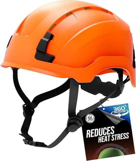 GE Safety Helmet: ANSI Type 2 Class G & E, Advanced Impact Technology, Ultra Comfortable Memory Foam, Heat Stress Reduction, Compatible with Accessories, Adjustable Size OSHA Approved-StrideForce Fitness