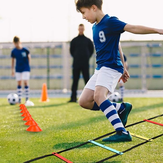 Agility Ladder Speed Training Equipment, 9 Rung 13FT Sports Agility Ladders Set Workout Ladder with 10 Disc Cones for Soccer, Speed, Football Fitness Feet Training-StrideForce Fitness