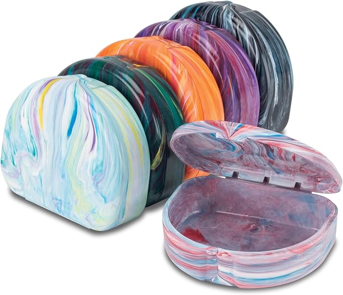 Practicon Marble Retainer Cases, Orthodontic Aligner Case, Mouth Guard Holder (3 Pack) (Assorted Multi Color)