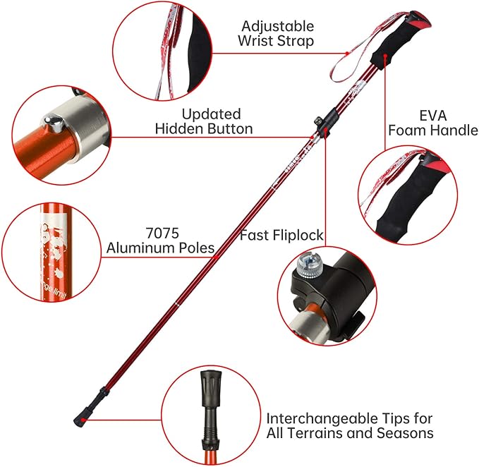 Trekking Poles - Aluminum 7075 Adjustable Walking Sticks with Quick Locks, Expandable to 53", Ultralight for Hiking, Camping, Mountains (Set of 2)-StrideForce Fitness