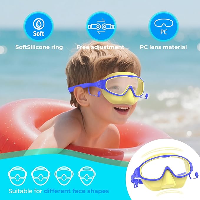Swim Goggles for Kids 3-15 with Earplugs Large Frame Anti-Fog/UV Swimming Goggles for Boys Girls Toddler 2PCS-StrideForce Fitness