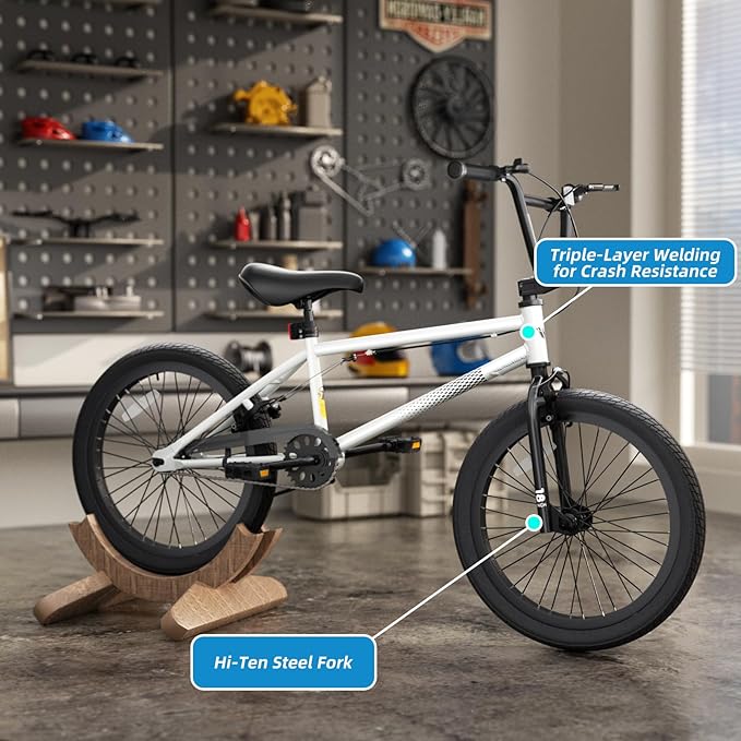 67i Boys BMX Bike 18/20 Inch Ages 8-12 Kids Bicycle with Front Rear U Brake Adjustable Seat Iron Fork 2.09" Wide Tires-StrideForce Fitness