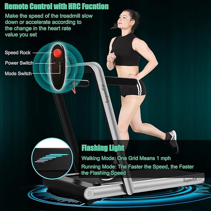 GYMAX Walking Pad, 4.75HP Under Desk Treadmill with LED Touch Screen, App Control, Built-in Speaker & Handle, 2 in 1 Folding Compact Portable Treadmill for Home Small Space-StrideForce Fitness