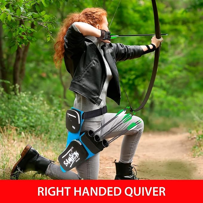Archery Arrow Quiver - Adjustable Waist Hanged Quiver with 3 Removable Tubes & Pockets for Archery Arrows Case & Equipment - Ideal for Hunting & Target Practice - Right Handed Only-StrideForce Fitness