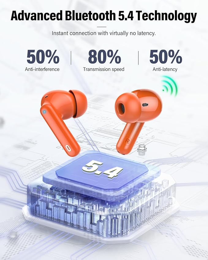 Wireless Earbuds, Bluetooth 5.4 Headphones Bass Stereo, Ear Buds with Noise Cancelling Mic, IP7 Waterproof in Ear Earphones, 36H LED Display Bluetooth Earbuds for Laptop Pad Phones Sports, Orange-StrideForce Fitness