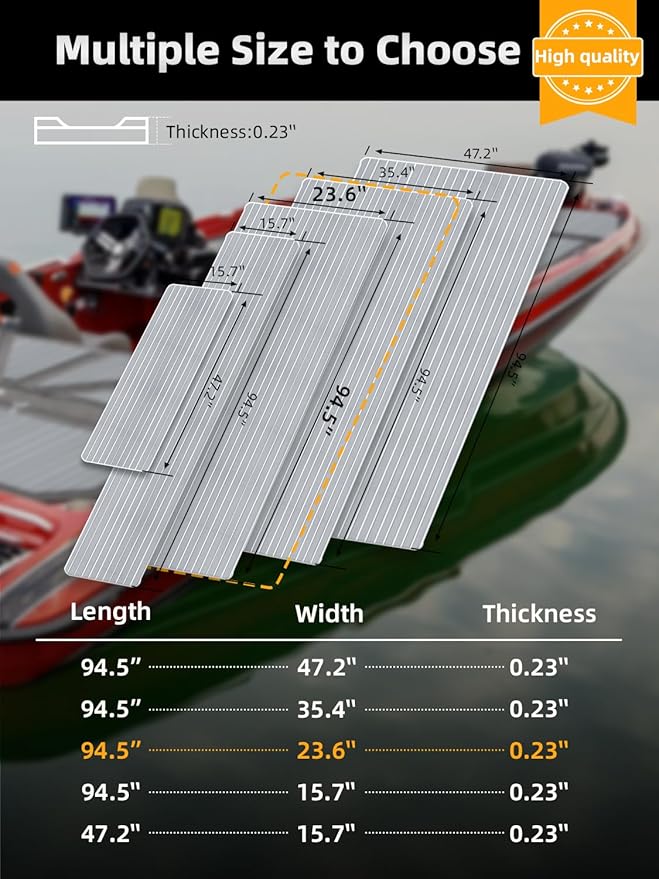 FOCEAN Boat Flooring EVA Foam Boat Decking Faux Teak Marine Flooring Boat Mat Boat Carpet Sheet for Motorboat RV Yacht Kayak Surfboard, 94.5"x 47.2"/35.4"/23.6"/15.7"-StrideForce Fitness