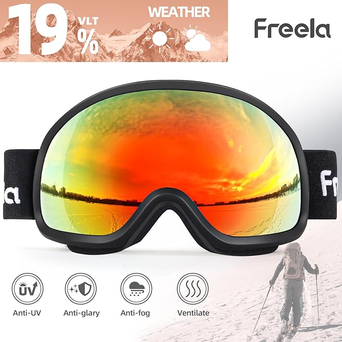 Freela Ski Goggles OTG Men Women, Over Glasses Snow Snowboard Sports Goggles for Adult Youth 100% UV400 Protection Anti Fog-StrideForce Fitness