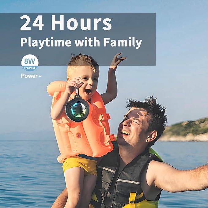 EBODA Bluetooth Shower Speaker, IP67 Waterproof Portable Speakers, Floating, TF Card, Small Outdoor Speaker with LED Light, True Wireless Stereo for Bike, Beach, Paddle Board, Kayak, Gifts-StrideForce Fitness