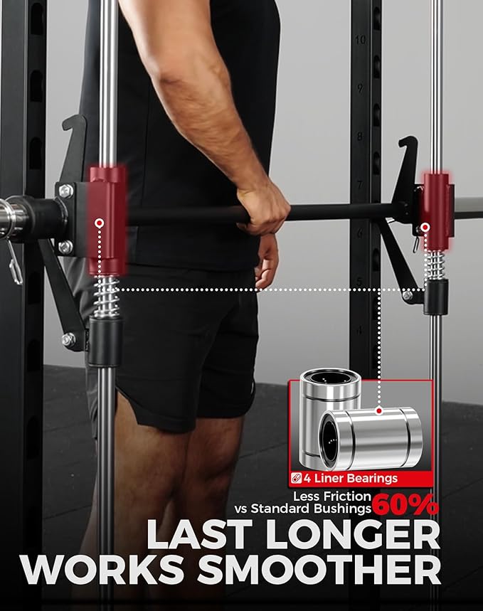 Mikolo Smith Machine Home Gym Power Cage (1:1 Ratio Strength Trainer) (Space Saving Design) (with 8 Free Attachments) Squat Rack for Full Body Training-StrideForce Fitness