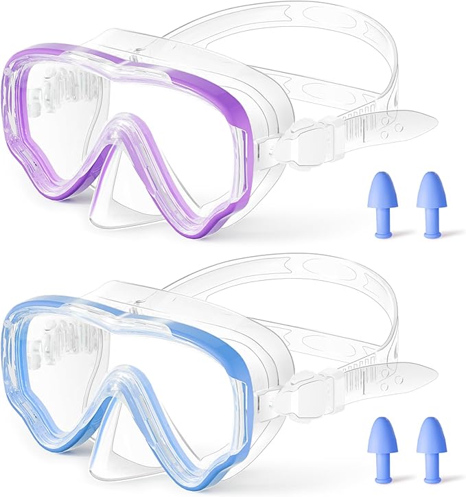 Kids Swim Goggles with Nose Cover, Snorkel Diving Mask Anti-Fog Anti-UV, Snorkeling Gear Swimming Goggles for Kids 3-14 2PCS-StrideForce Fitness