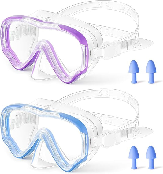 Kids Swim Goggles with Nose Cover, Snorkel Diving Mask Anti-Fog Anti-UV, Snorkeling Gear Swimming Goggles for Kids 3-14 2PCS-StrideForce Fitness