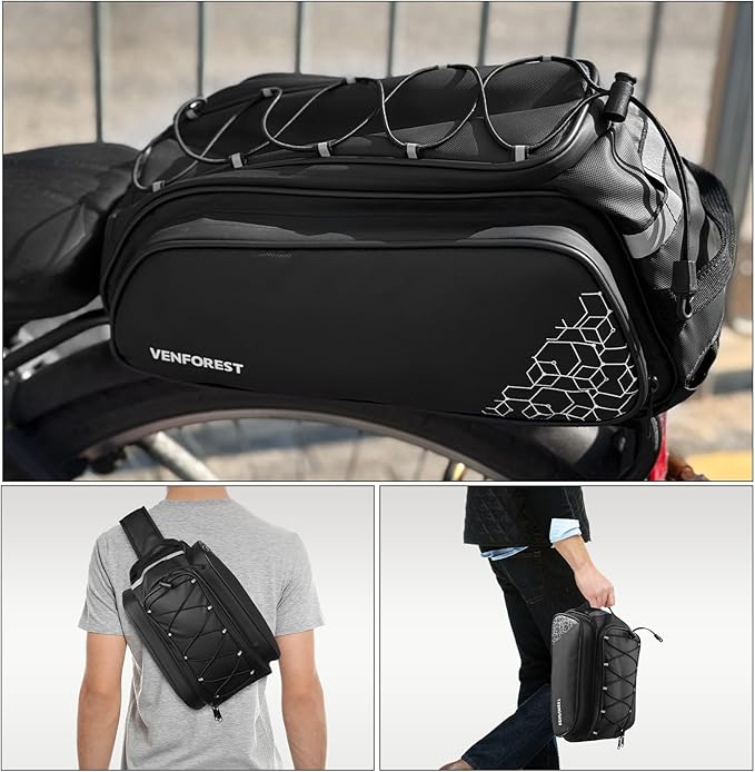 Bike Rear Rack Bag,20L PVC Waterproof Bike Trunk Bag for Road and Mountain Bikes,Multifunctional Bicycle Rear Seat Bag with Rain Cover Bike Saddle Bag for Cycling Trip (Black)-StrideForce Fitness