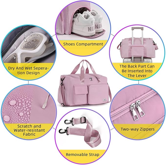 FIORETTO Women's Gym Duffle Bag with Shoes Compartment, 37L Capacity, Ideal for Travel, Gym, Sports, Duffel, Weekender-StrideForce Fitness