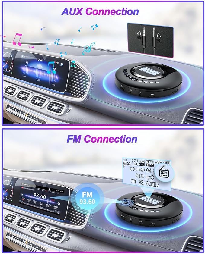 ARAFUNA Portable CD Player Bluetooth with FM Radio, 2000mAh Rechargeable CD Player for Car with LCD Screen, Anti Shock Protection Compact Player with Headphone, AUX Cable-StrideForce Fitness