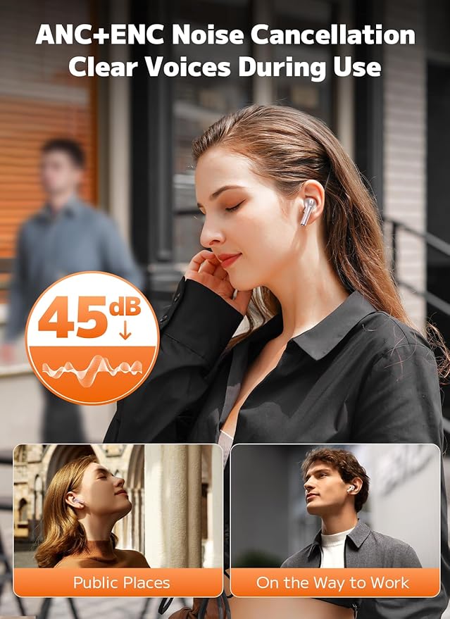 Wireless Earbuds, Bluetooth 5.4 Ear Buds with Multifunctional Touch Screen, ANC/ENC Noise Cancelling Headphones with 48H Playtime, Bass Stereo Sound, for Laptop, Android/iOS, Pad, Rose Gold-StrideForce Fitness