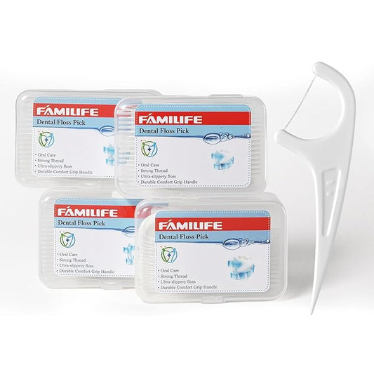 FAMILIFE Floss Picks, 240 Count Unflavored Dental Floss Cleaner, Tooth Picks Flossers with 4 Travel Handy Cases, Helps to Fight Tooth Decay and Keep Your Teeth Clean,Flossing Sticks for Family