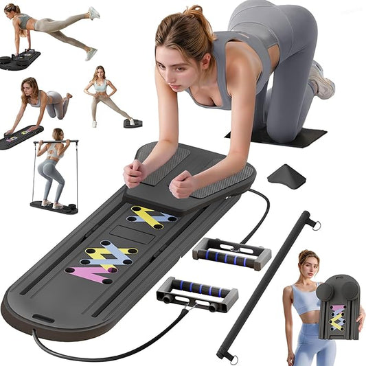 Pilates Reformer Board, 6 in 1 Portable & Foldable Pilates Reformer Set with Resistance Bands, Pilates Board for Home Workout, Multifunctional Abdominal Board-StrideForce Fitness