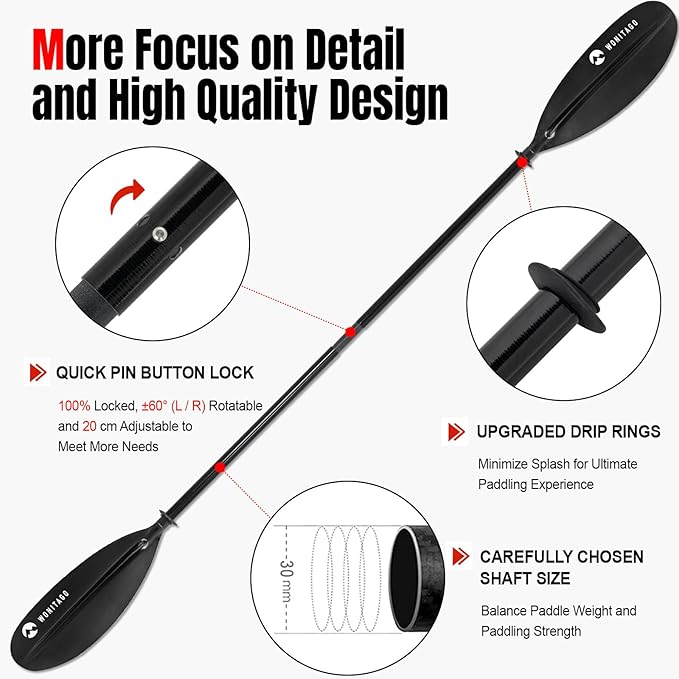 Kayak Paddles with Fiberglass Shaft and Reinforced PP Blade, Floating Adjustable Kayaking Oars, 3 Piece, 220-240 cm/86-94 Inches, 240-260 cm/94-102 Inches-StrideForce Fitness