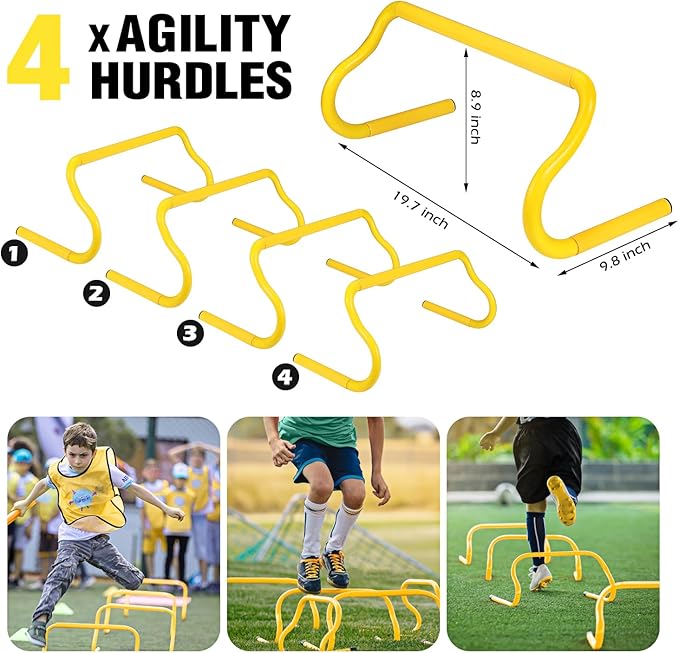 Soccer Training Equipment, Speed Agility Training Equipment for Kids Youth Adults, 20ft Agility Ladder, 4 Hurdles, Jump Rope, 12 Soccer Cones, Running Parachute, Football Training Equipment-StrideForce Fitness