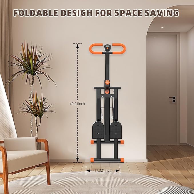 Stair Stepper for Home, Folding Vertical Climber Workout Machine for Full-Body Exercise Stair Stepper with Stable Frame Adjustable Handlebar & Pedals-StrideForce Fitness