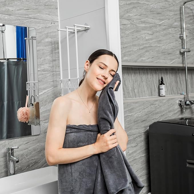 JML Bath Towels, Large Microfiber Bathroom Towel Set 6 Pack 30" x 60", Soft Absorbent Microfiber Body Towels for Adult, White-StrideForce Fitness