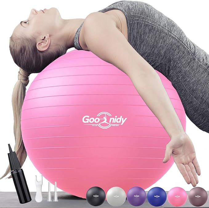 Soft Exercise ball, Anti-Burst Yoga Ball Chair Supports 2200lbs, Workout Equipment w/ Pump for Women Pregnancy, Medicine, Birthing, Physical Therapy, Stability, Excersing, Birth, Swiss, Fitness, Gym-StrideForce Fitness