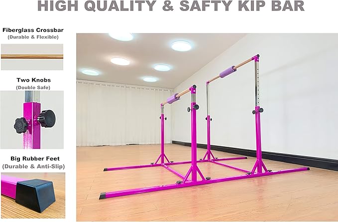 Gymnastics Double Horizontal Bars 3Play Parallel Bars Uneven Bars Gymnastics Training Kip Bar with 304 Stainless Steel Regulating Arms & Fiberglass Rail for Indoor Outdoor Home Club Use-StrideForce Fitness